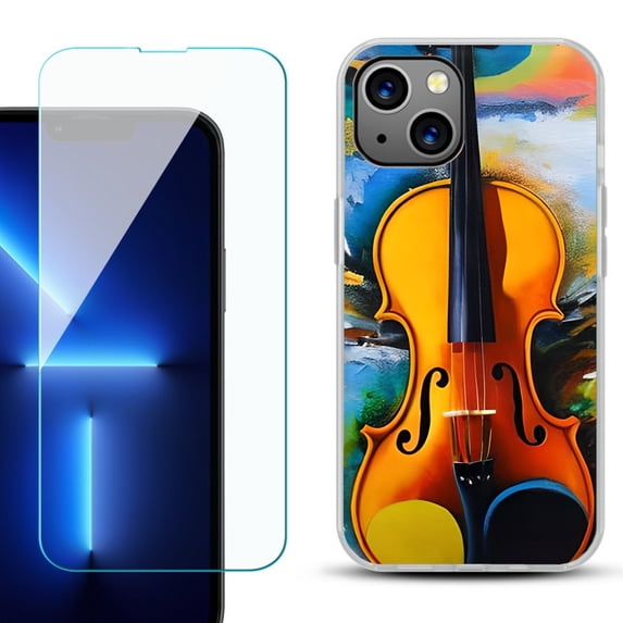 OneToughShield ® for iPhone 15 Plus Shockproof Phone Case, with Tempered Glass Screen Protector - Violin
