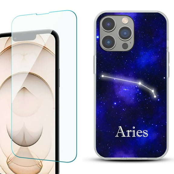 OneToughShield for iPhone 15 Pro Max Shockproof Fashion Phone Case, with Tempered Glass Screen Protector - Aries