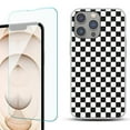 thumbnail image 1 of OneToughShield ® for iPhone 15 Pro Max Shockproof Fashion Phone Case, with Tempered Glass Screen Protector - Checker B/W, 1 of 4