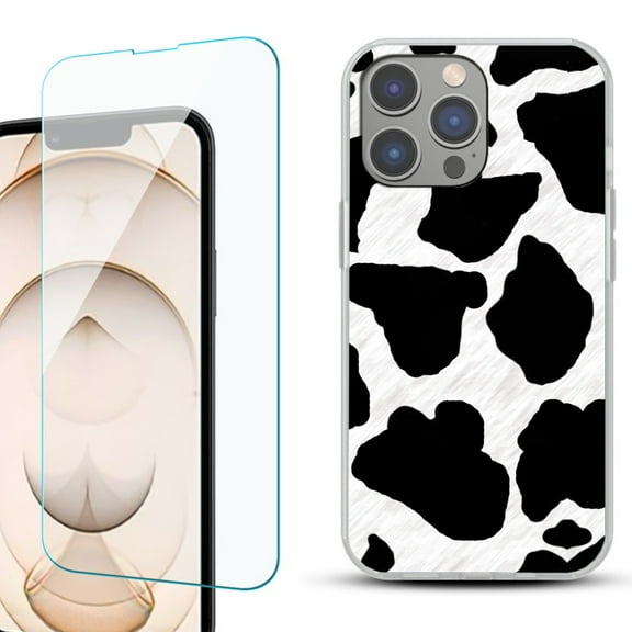 OneToughShield ® for iPhone 15 Pro Max Shockproof Fashion Phone Case, with Tempered Glass Screen Protector - Cow Skin Design