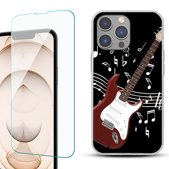 OneToughShield ® for iPhone 15 Pro Max Shockproof Fashion Phone Case, with Tempered Glass Screen Protector - Guitar Red
