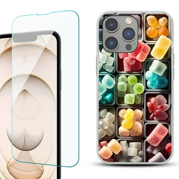 OneToughShield  for iPhone 15 Pro Shockproof Phone Case, with Tempered Glass Screen Protector - Candy Box