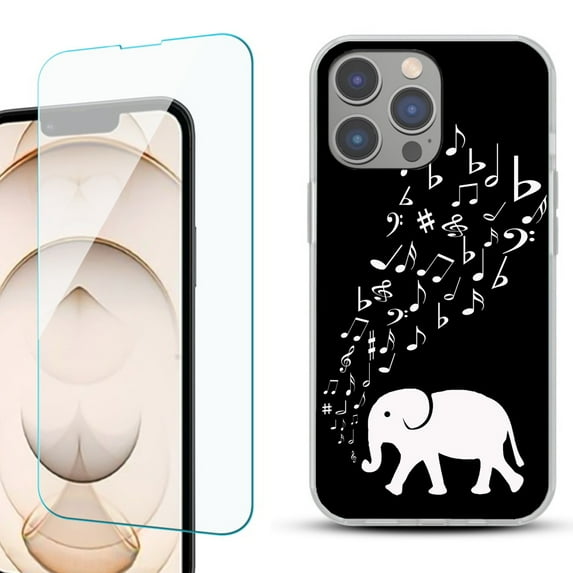OneToughShield ® for iPhone 15 Pro Shockproof Phone Case, with Tempered Glass Screen Protector - Elephant Music