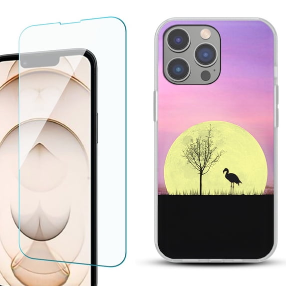 OneToughShield ® for iPhone 15 Pro Shockproof Phone Case, with Tempered Glass Screen Protector - Moonlight Flamingo