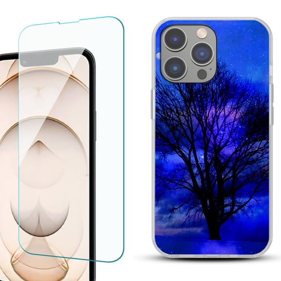 OneToughShield ® for iPhone 15 Pro Shockproof Phone Case, with Tempered Glass Screen Protector - Night Tree