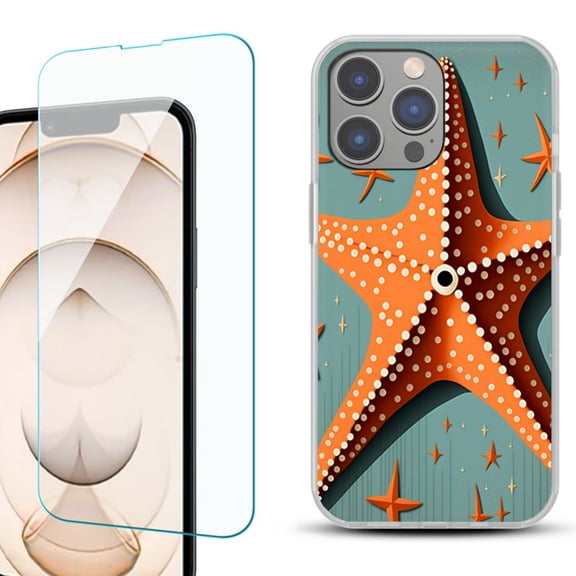 OneToughShield ® for iPhone 15 Pro Shockproof Phone Case, with Tempered Glass Screen Protector - Sea Star