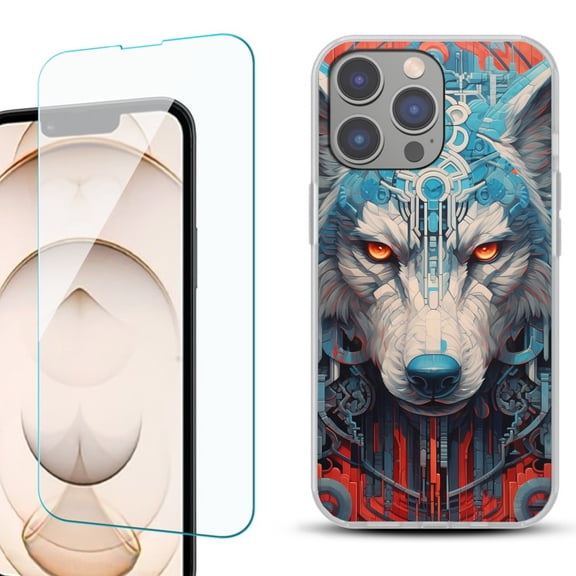 OneToughShield ® for iphone 13 Pro Shockproof Phone Case, with Tempered Glass Screen Protector - Cyberpunk Wolf