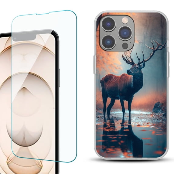 OneToughShield ® for iphone 13 Pro Shockproof Phone Case, with Tempered Glass Screen Protector - Deer Autumn