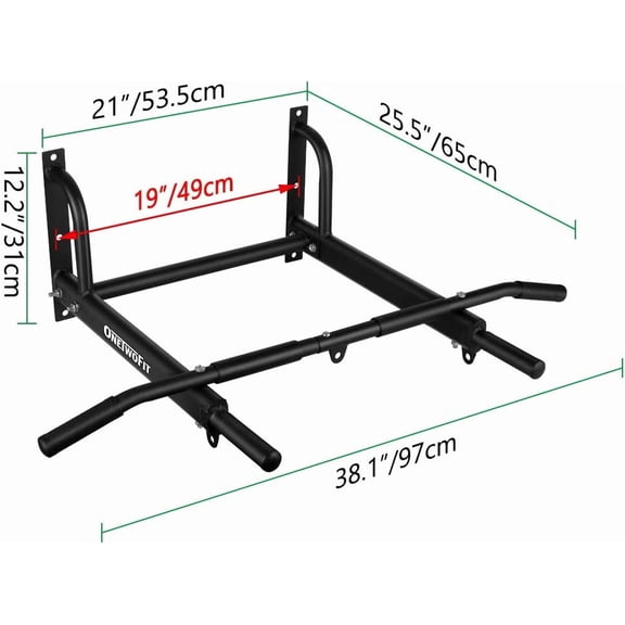 OneTwoFit Wall Mounted Pull Up Bar with More Stable 6-hole design for Indoor and Outdoor Use, Maximum weight 440 Lbs OT103