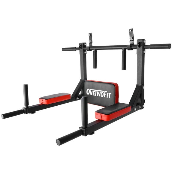 OneTwoFit Wall Mounted Pull up Bar, Power Tower Set Training Dip Stand