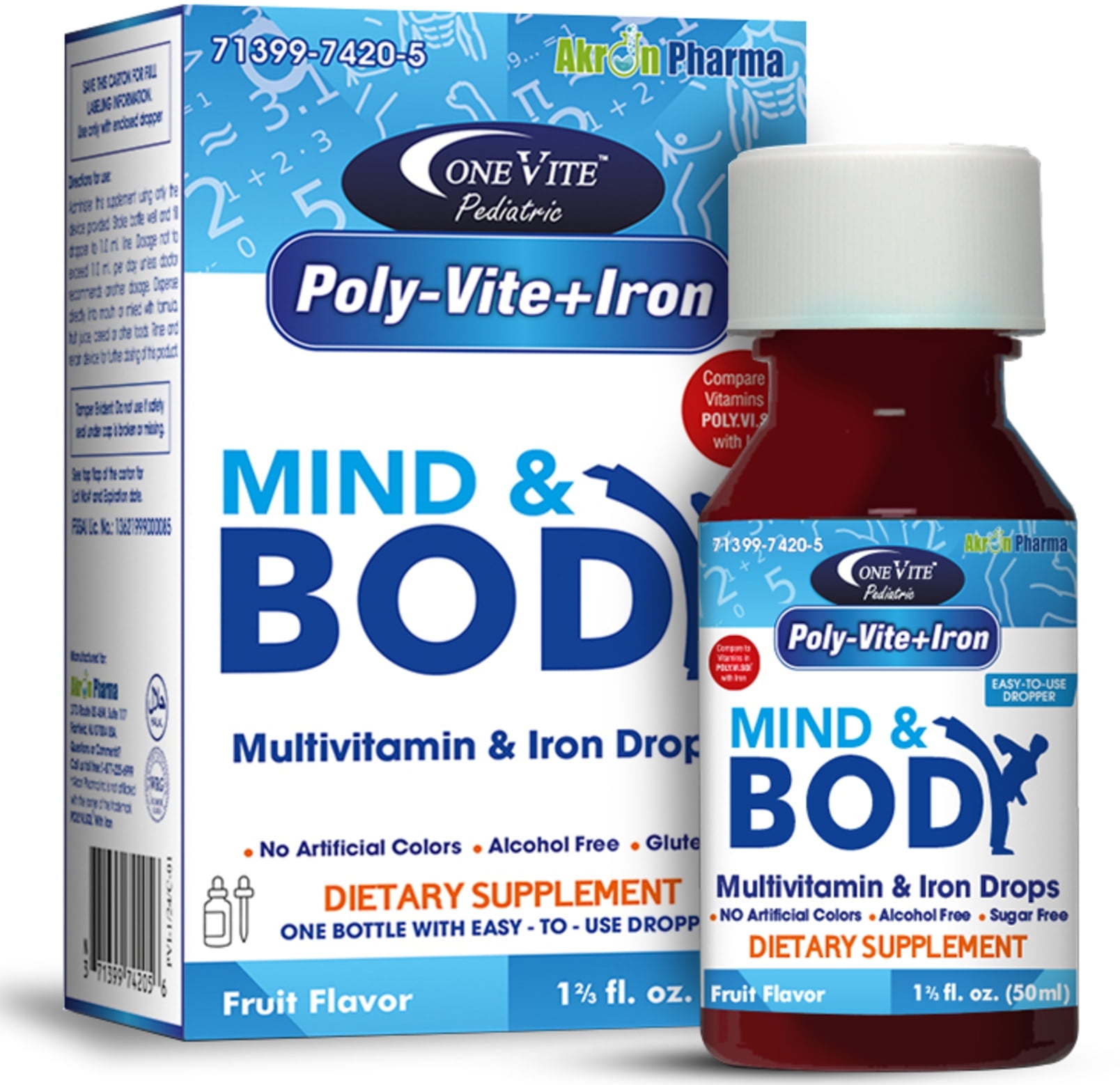 Poly-Vite+Iron Multivitamin & Iron Drops for Infants & Toddlers  Supports Strong Growth, Brain Development, & Immune Health  No Artificial Colors, Gluten-Free, 50mL Dropper Bottle by One Vite