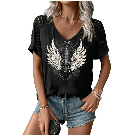 OneWhoYoung Country Music Women T-Shirt Vintage Graphic Tshirt Guitar Shirts Country Concert Shirt Western Retro Tops(Black-3,X-Large)