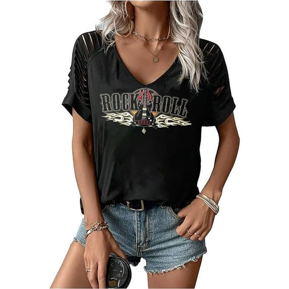 OneWhoYoung Country Music Women T-Shirt Vintage Graphic Tshirt Guitar Shirts Country Concert Shirt Western Retro Tops(Black-8,X-Large)