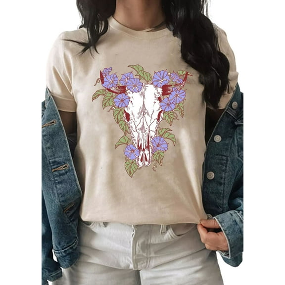OneWhoYoung Cowgirl Western Style T-Shirt for Women Fun Graphic Tee Western Cowboy Vintage T-Shirt Cowboy Rodeo Tshirts(Beige,Medium)