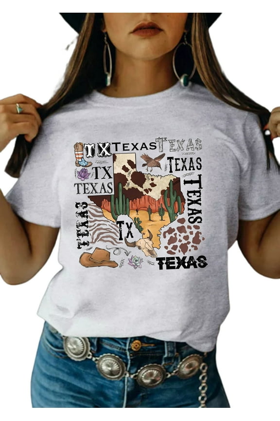 Cowgirl Western Style T-Shirt for Women Fun Graphic Tee Western Cowboy Vintage T-Shirt Cowboy Rodeo Tshirts(Gray,Large)