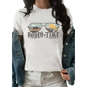 OneWhoYoung Cowgirl Western Style T-Shirt for Women Fun Graphic Tee Western Cowboy Vintage T-Shirt Cowboy Rodeo Tshirts(White,Medium)