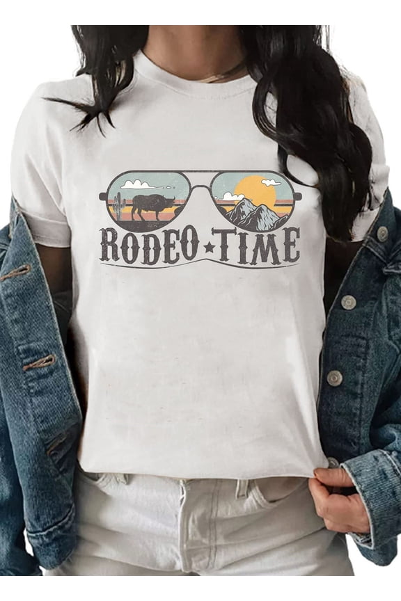 Cowgirl Western Style T-Shirt for Women Fun Graphic Tee Western Cowboy Vintage T-Shirt Cowboy Rodeo Tshirts(White,Medium)
