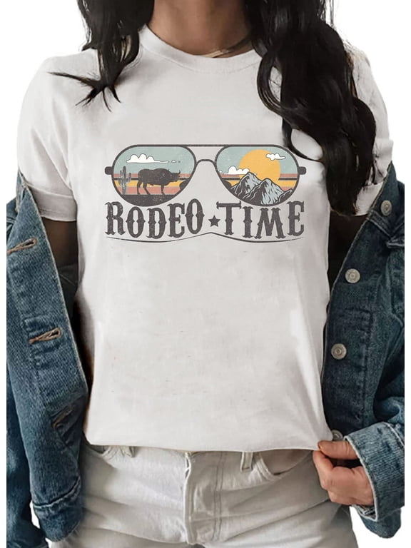 Cowgirl Western Style T-Shirt for Women Fun Graphic Tee Western Cowboy Vintage T-Shirt Cowboy Rodeo Tshirts(White,Small)