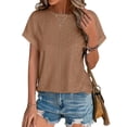 thumbnail image 1 of OneWhoYoung Women Eyelet Embroidery T-Shirt Summer Fashion Clothes Loose Fit Casual Holiday Blouse T Shirts(Brown,X-Large), 1 of 3