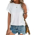 thumbnail image 1 of OneWhoYoung Women Eyelet Embroidery T-Shirt Summer Fashion Clothes Loose Fit Casual Holiday Blouse T Shirts(White,Medium), 1 of 3