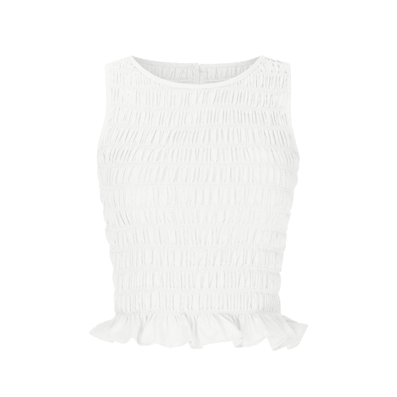 OneWhoYoung Women Pleated high Elastic Sexy Ruffled Edge Slim Fitting tops Y2K Crop Tops Sleeveless Slim Fit Tops(White,Large)