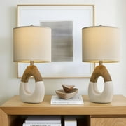 Oneach 19" White Boho Table Lamp for Living Room Bedroom Modern Resin Bedside Nightstand Lamps Set of 2 for Office Study Rattan Light