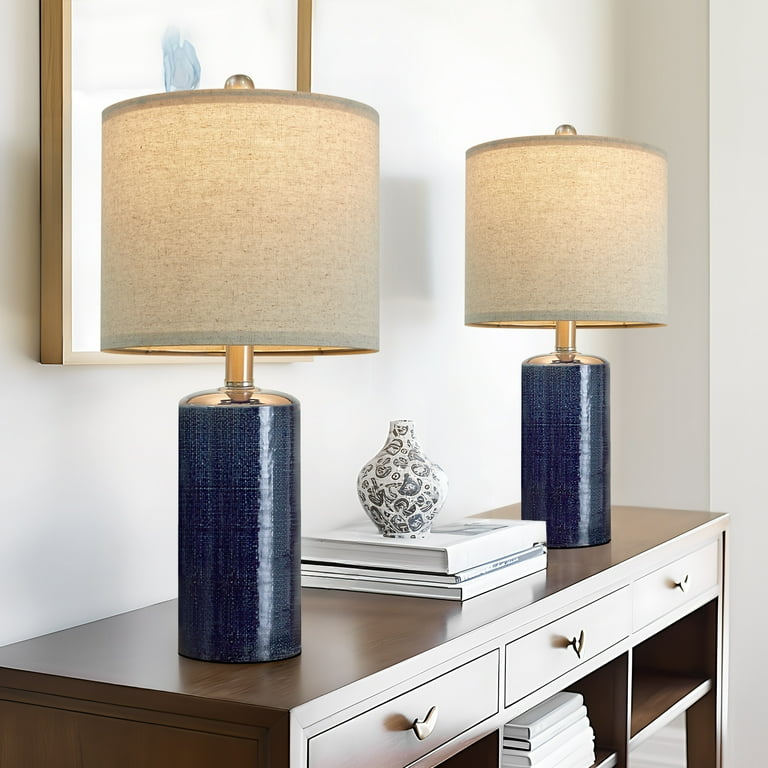 Oneach Modern Ceramic Table Lamp Set of 2, Blue Bedside