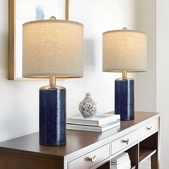 Oneach 20.25" Modern Blue Table Lamp Set of 2 for Living Room Bedroom Ceramic Bedside Nightstand Lamps