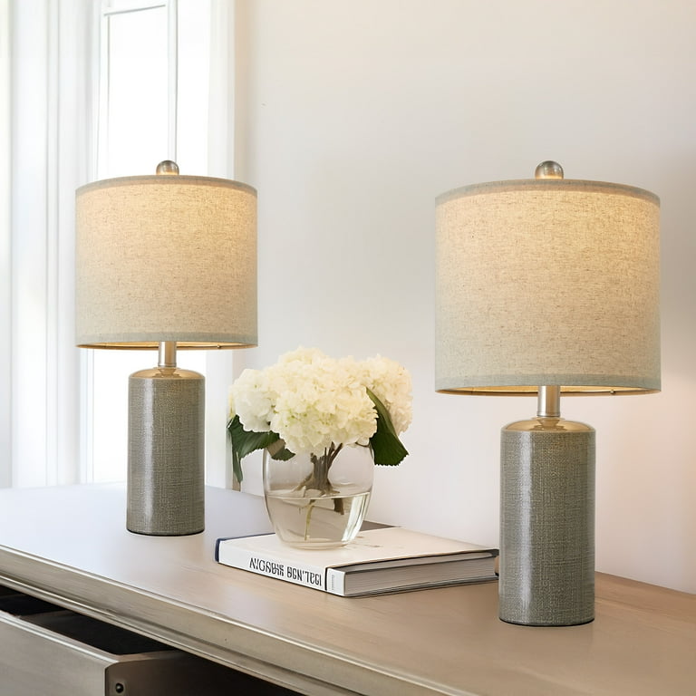 Oneach Set of Modern Table Lamps, Ceramic Grey, Bedside