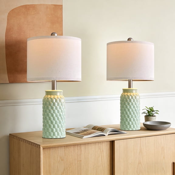 Oneach 20.5" Modern Table Lamp Set of 2 for Living Room Bedroom Light Green Ceramic Bedside Nightstands Lamps