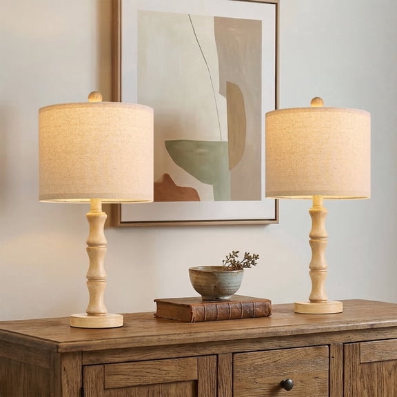 Oneach 20.5" Resin Table Lamps for Bedroom Lamps Set of 2 Retro Light Brown Farmhouse Bedside Nightstand Lamp