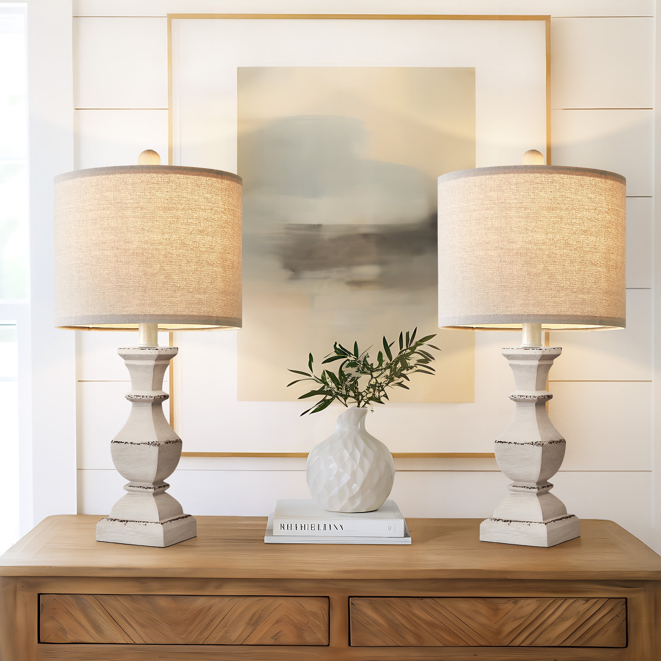 Oneach 20.5" Retro Table Lamp Set of 2 Bedside Lamps for Living Room Bedroom Traditional Nightstands Lamps Resin - Walmart.com