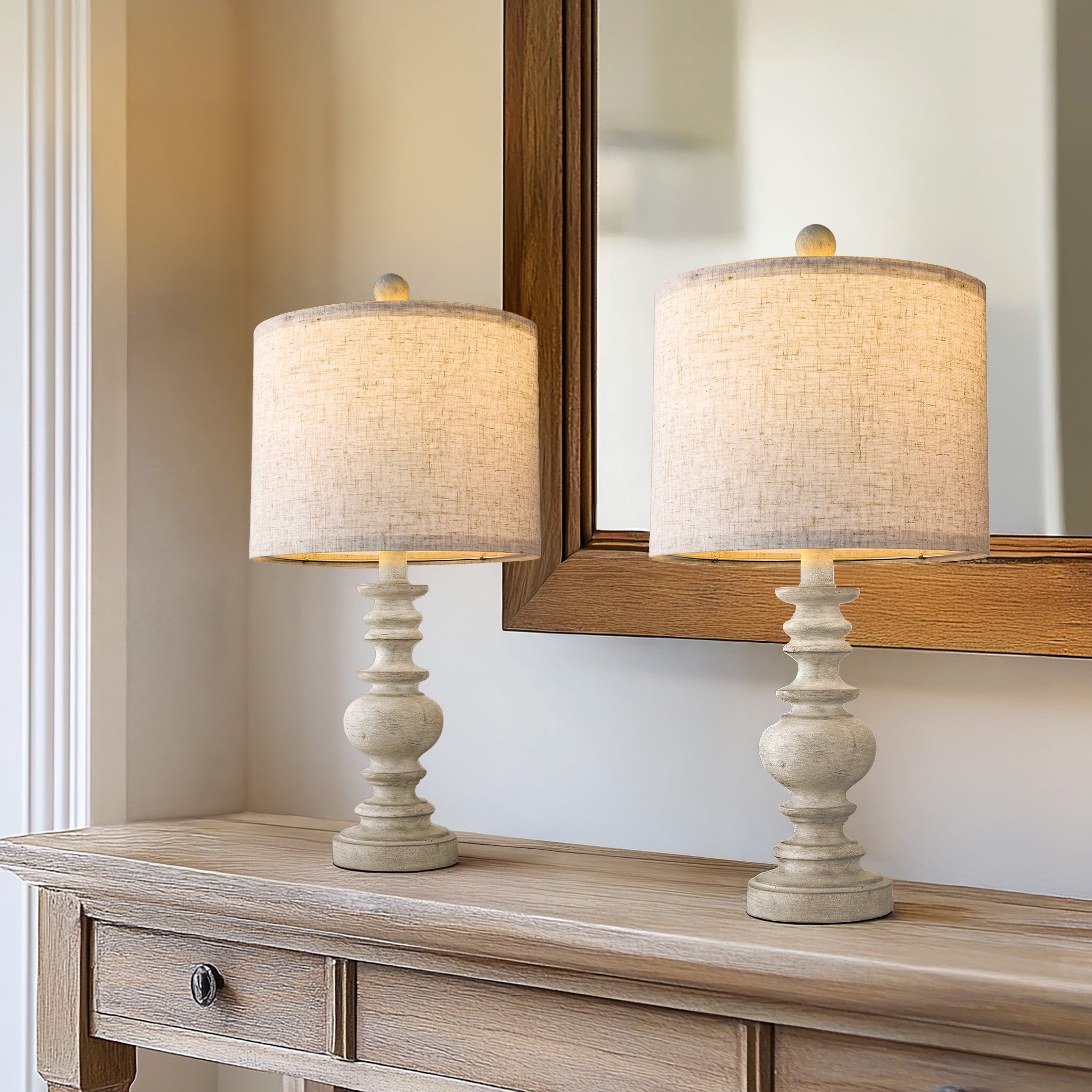 Oneach 20" Resin Table Lamps for Bedroom Lamps Set of 2 Retro Farmhouse Bedside Nightstand Lamp