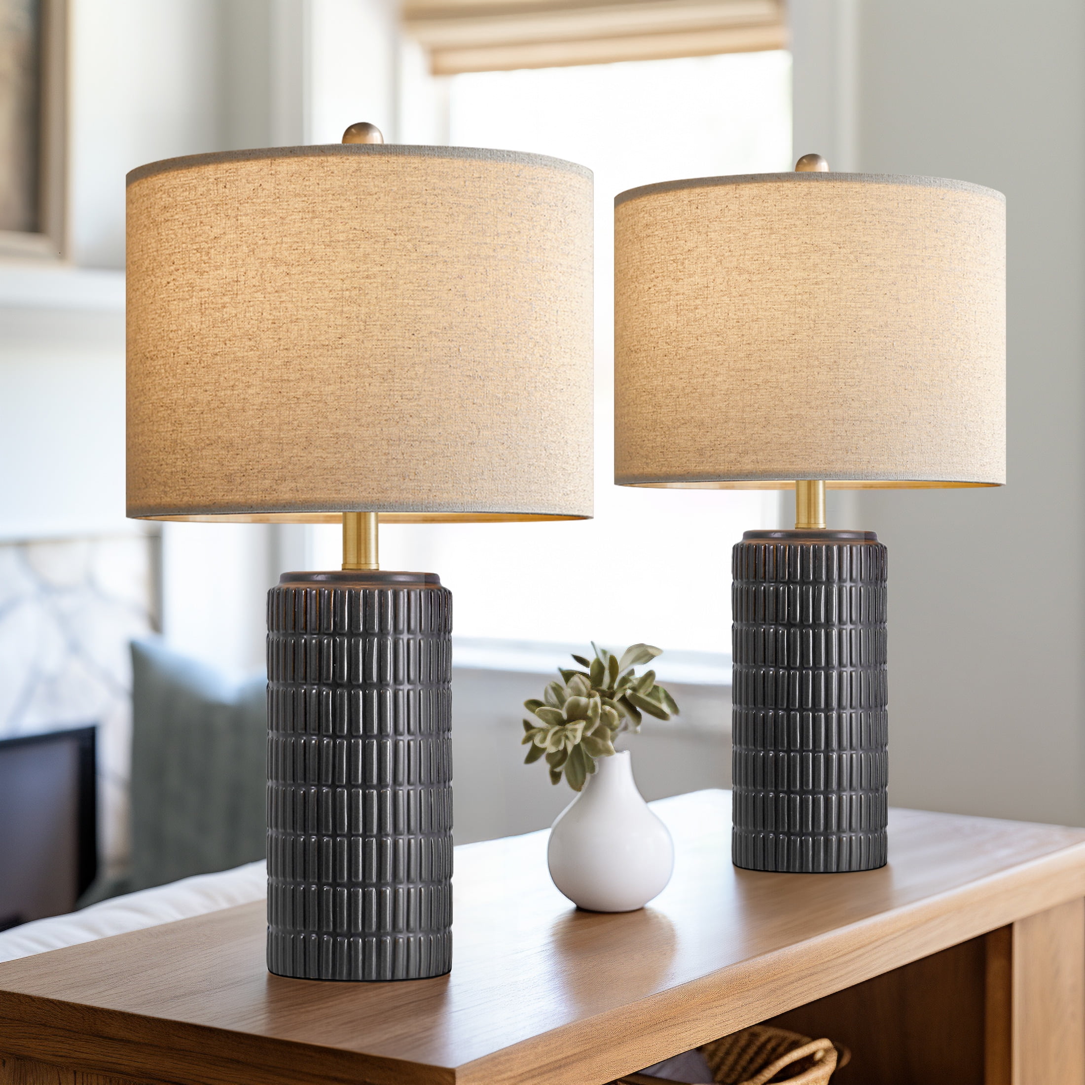 Oneach 23" Dark Gray Ceramic Table Lamps Set of 2 for Living Room ...