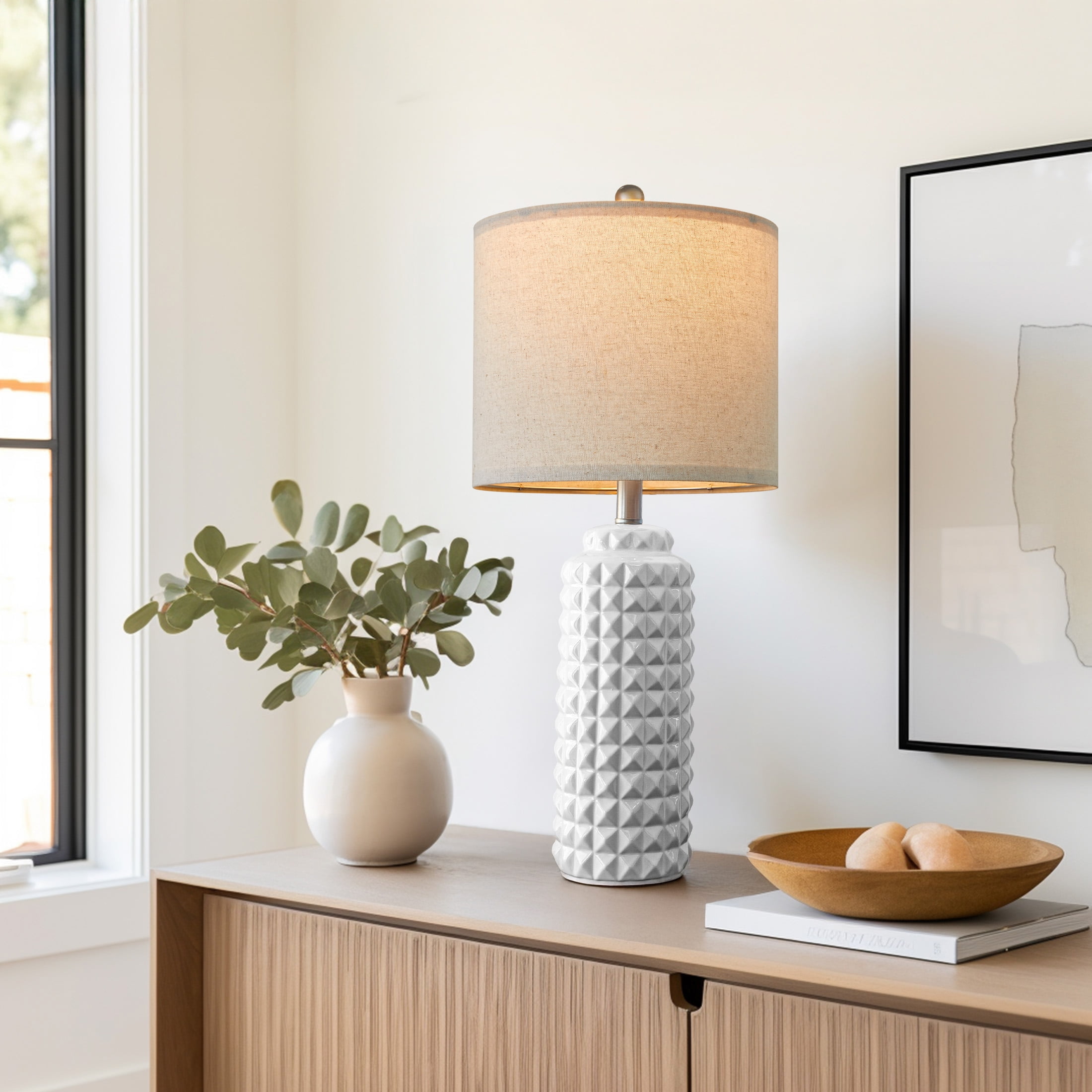 Oneach 24.25" White Modern Table Lamp for Bedroom Living room Ceramic ...
