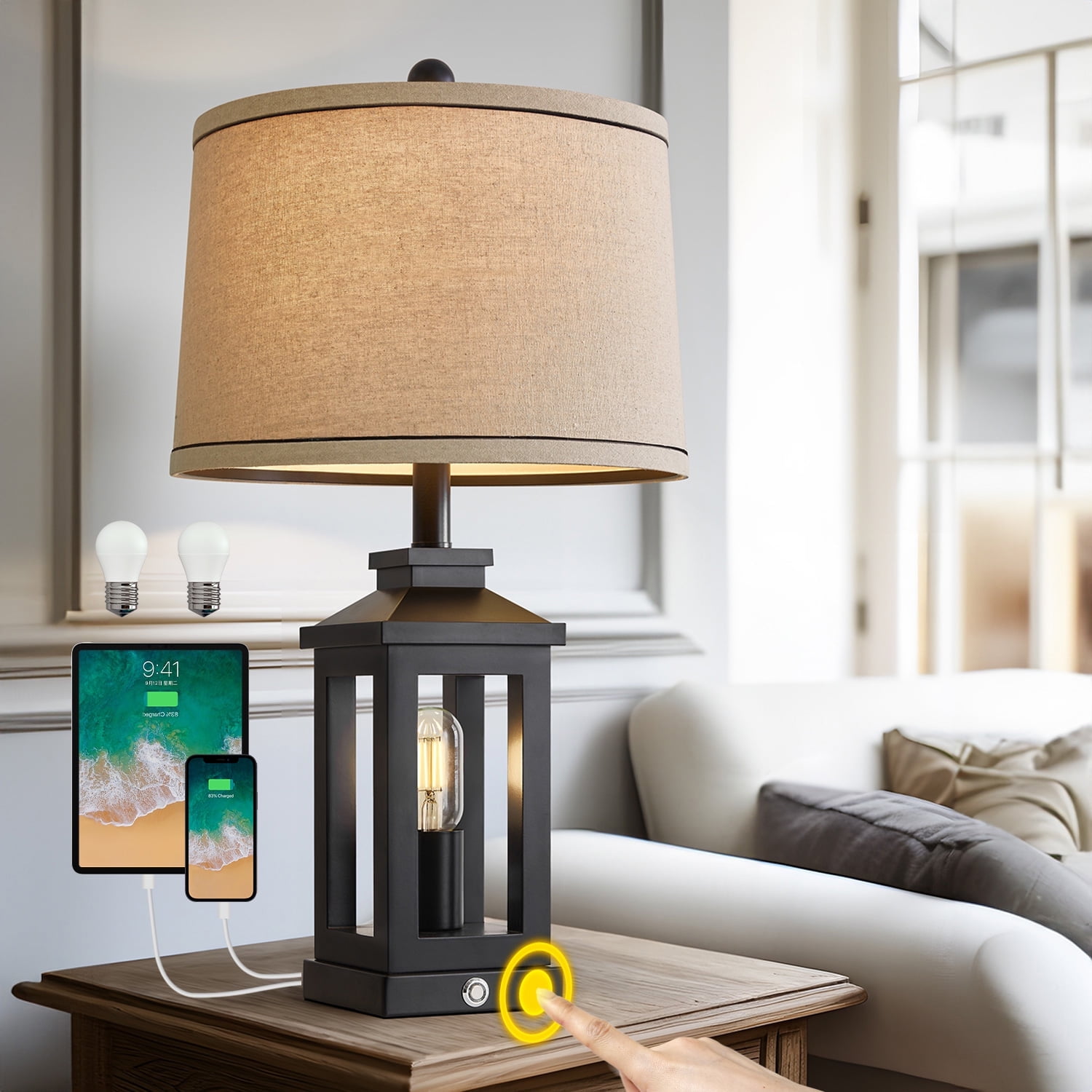 Table Lamps Jushua Farmhouse 28 H Bronze With USB Charge Ports