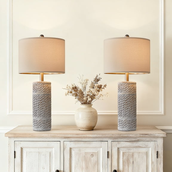 Oneach 25.5" Farmhouse Table Lamp Set of 2 for Bedroom Living Room Bedside Nightstand Lamps Resin Retro