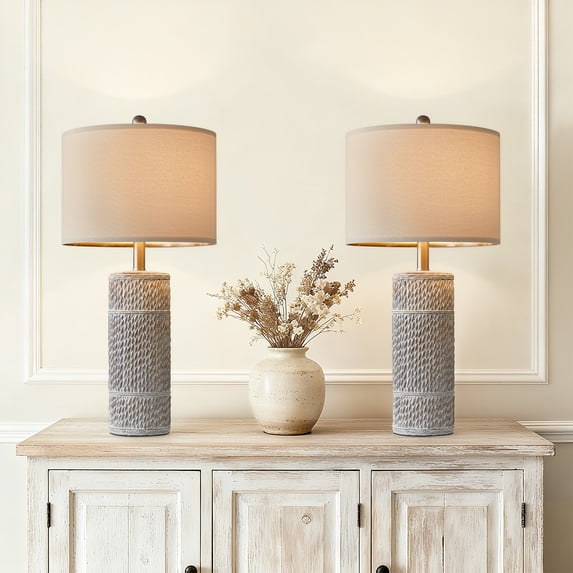 Oneach 25.5" Farmhouse Table Lamp Set of 2 for Bedroom Living Room Bedside Nightstand Lamps Resin Retro