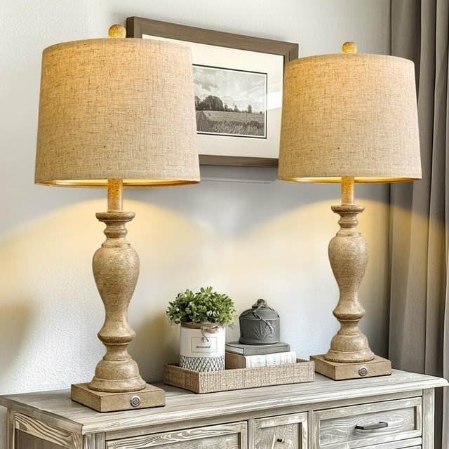 Oneach 25.5" Touch Control Bedside Lamps Set of 2 - Dimmable USB Charging Table Lamps for Farmhouse Bedroom, Living Room Nightstands Home Decor