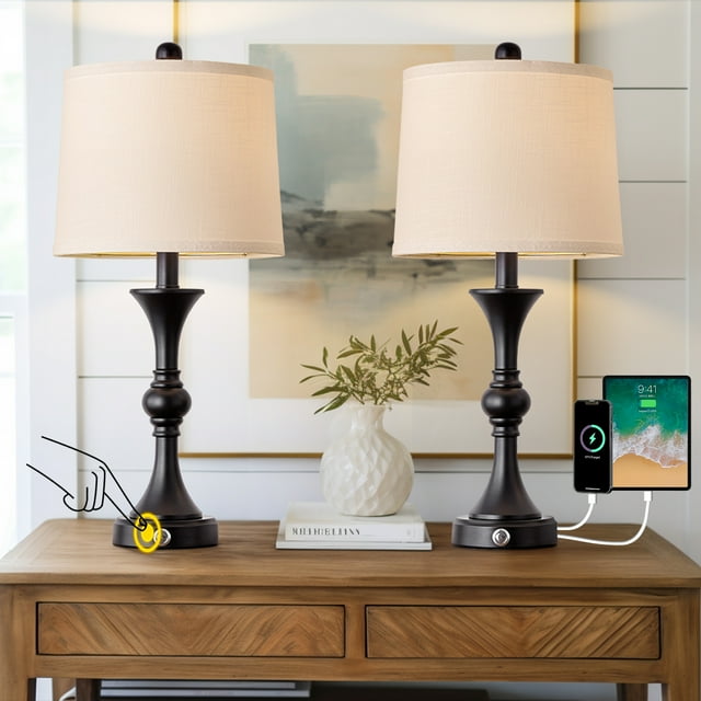 Free Shipping! Oneach 3 Way Dimmable Black Table Lamp Set of 2 with ...