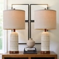 thumbnail image 1 of Oneach 3 Way Dimmable Rustic Table Lamp Set of 2 with USB Ports, 22.5" Resin Touch Bedside Nightstand Lamps for Living Room Bedroom(2 Bulbs), 1 of 9