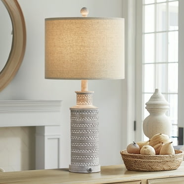 Oneach 3 Way Dimmable Table Lamp with USB Ports for Bedroom Living Room 24.5" Vintage Rustic Farmhouse Touch Control Nightstand Bedside Lamps Resin (Bulb Included)