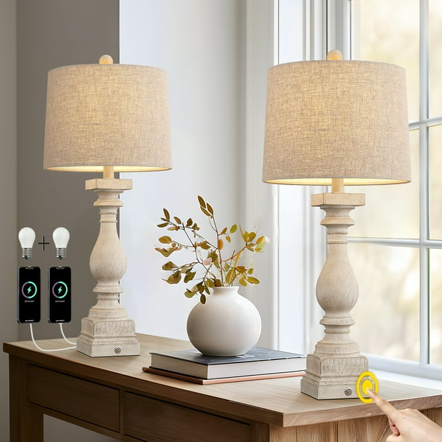"Oneach 3 Way Dimmable Touch Table Lamp Set of 2 with USB Port, 27.75