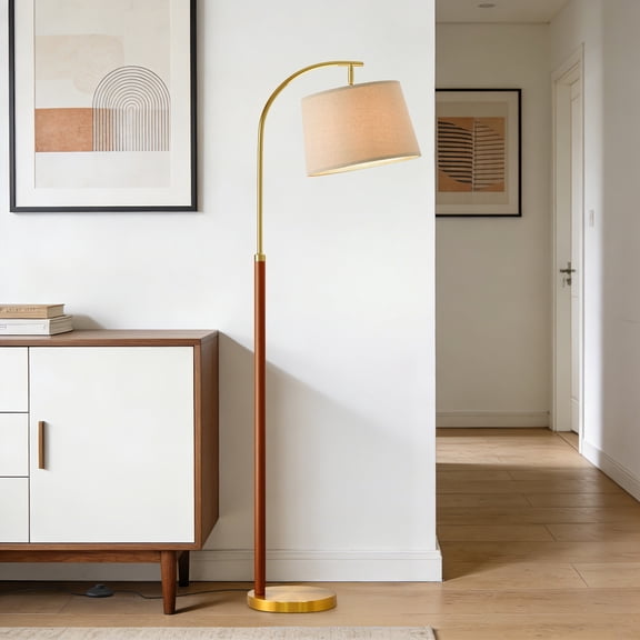 Oneach 62.5" MDF Metal Tall Floor Lamp with Lamp Shade, Farmhouse Standing Lamp for Bedroom, Living Room, Office