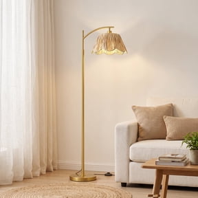 Oneach 62.5" Floor Lamp for Living Room, Boho Standing Lamp with Flower Raffia Shade for Bedroom,Home