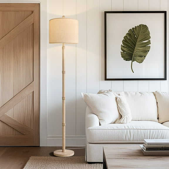 Oneach 62" Farmhouse Floor Lamp for Living Room,Vintage Natural Wood Grain Tall Standing Lamp for Bedroom, Office,Decor,Retro,Rustic