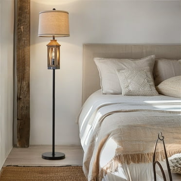 Oneach 63" 3 Way Dimmable Farmhouse Floor Lamp with 2 Light Sources ,Brown Metal Tall Standing Lamp for Bedroom, Living Room, Home