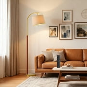 Oneach 63 MDF Arc Gold Floor Lamp Floor Lamp with Lamp Shade, Farmhouse Standing Lamp with Remote Control, dimmable bulb Switch for Bedroom, Living Room, Office, Decor