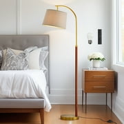 Oneach 63" MDF Arc Gold Floor Lamp Floor Lamp with Lamp Shade, Farmhouse Standing Lamp with Remote Control, dimmable bulb Switch for Bedroom, Living Room, Office, Decor