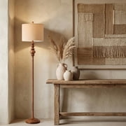 Oneach 64.25" Farmhouse Floor Lamp,Brown Bedside Lamp with Fabric Shade,Standing Lamp for Bedroom Living Room Office